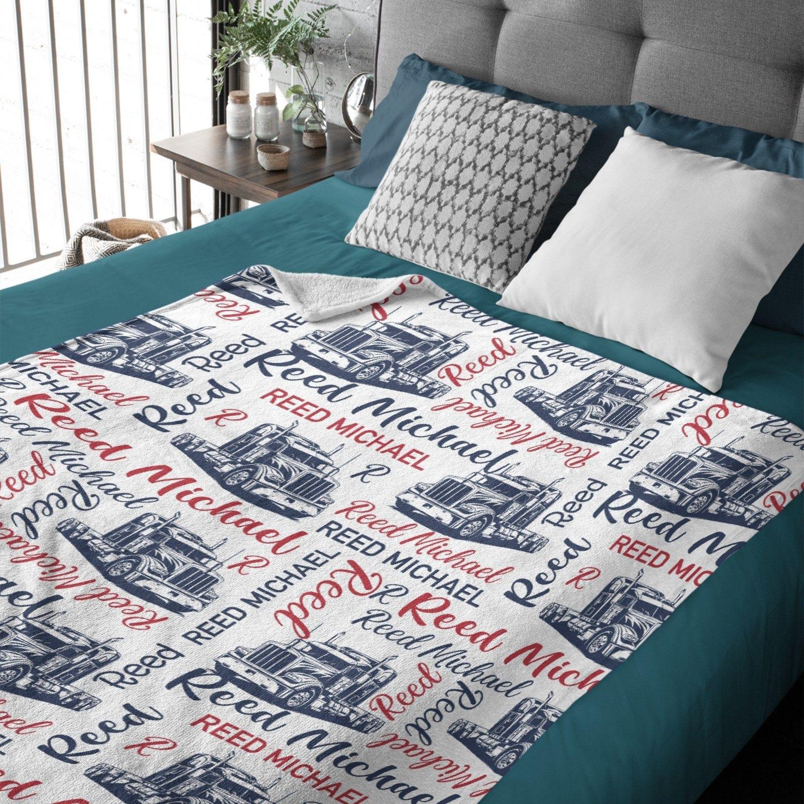 Personalized Semi Truck Baby Boy Blanket, Trucker Name Blanket - Joliny