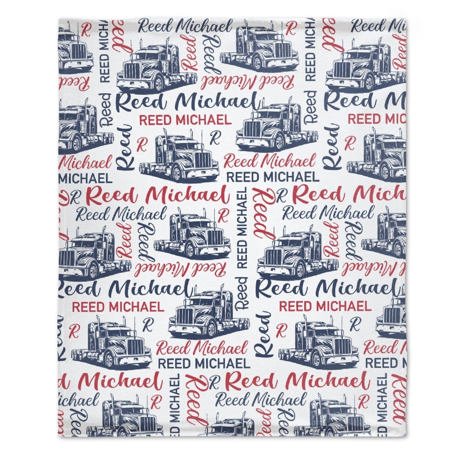 Personalized Semi Truck Baby Boy Blanket, Trucker Name Blanket - Joliny