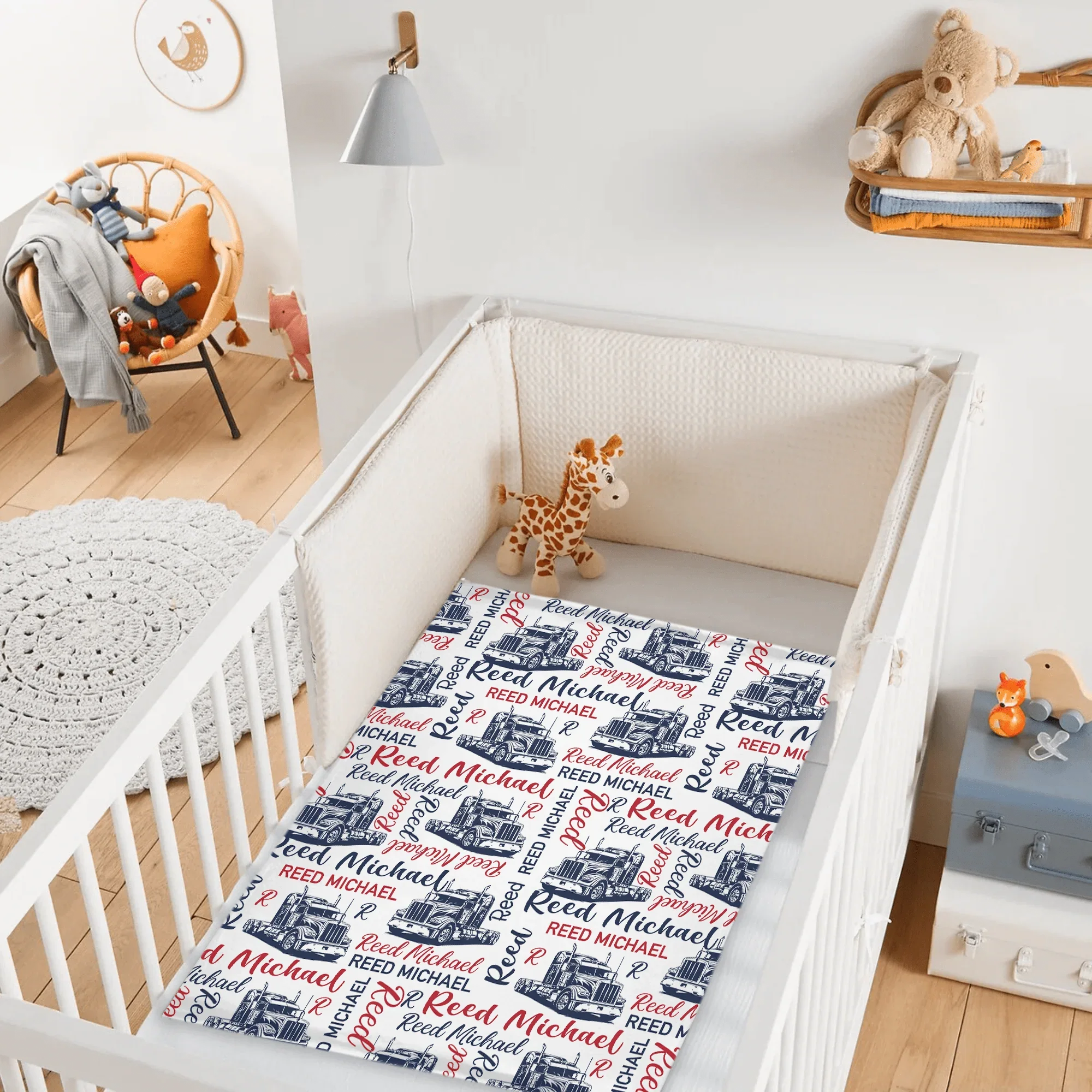 Personalized Semi Truck Baby Boy Blanket, Trucker Name Blanket - Joliny