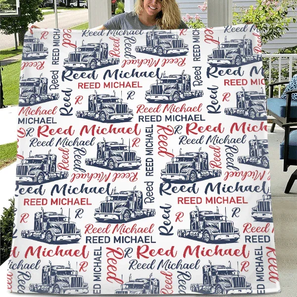 Personalized Semi Truck Baby Boy Blanket, Trucker Name Blanket - Joliny
