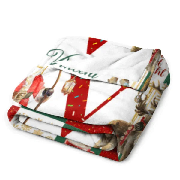 Personalized Soft Flannel Sherpa Santa Claus and Deer Blanket with Name Christmas Gift for Family or Friend - Joliny