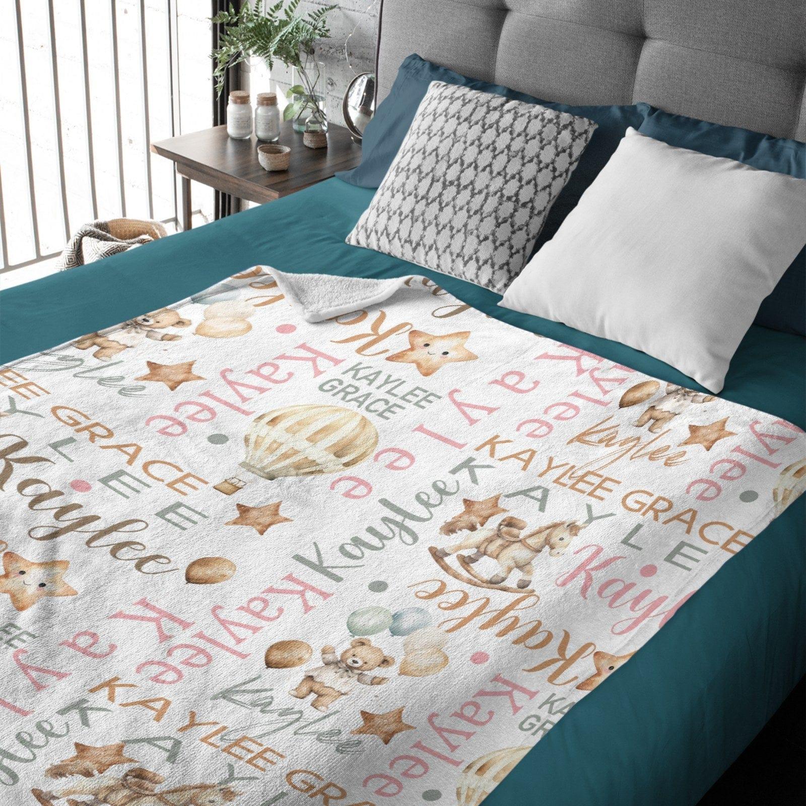 Personalized Trojan Bear Hot Air Balloon Name Blanket, Custom Newborn Gift - Joliny