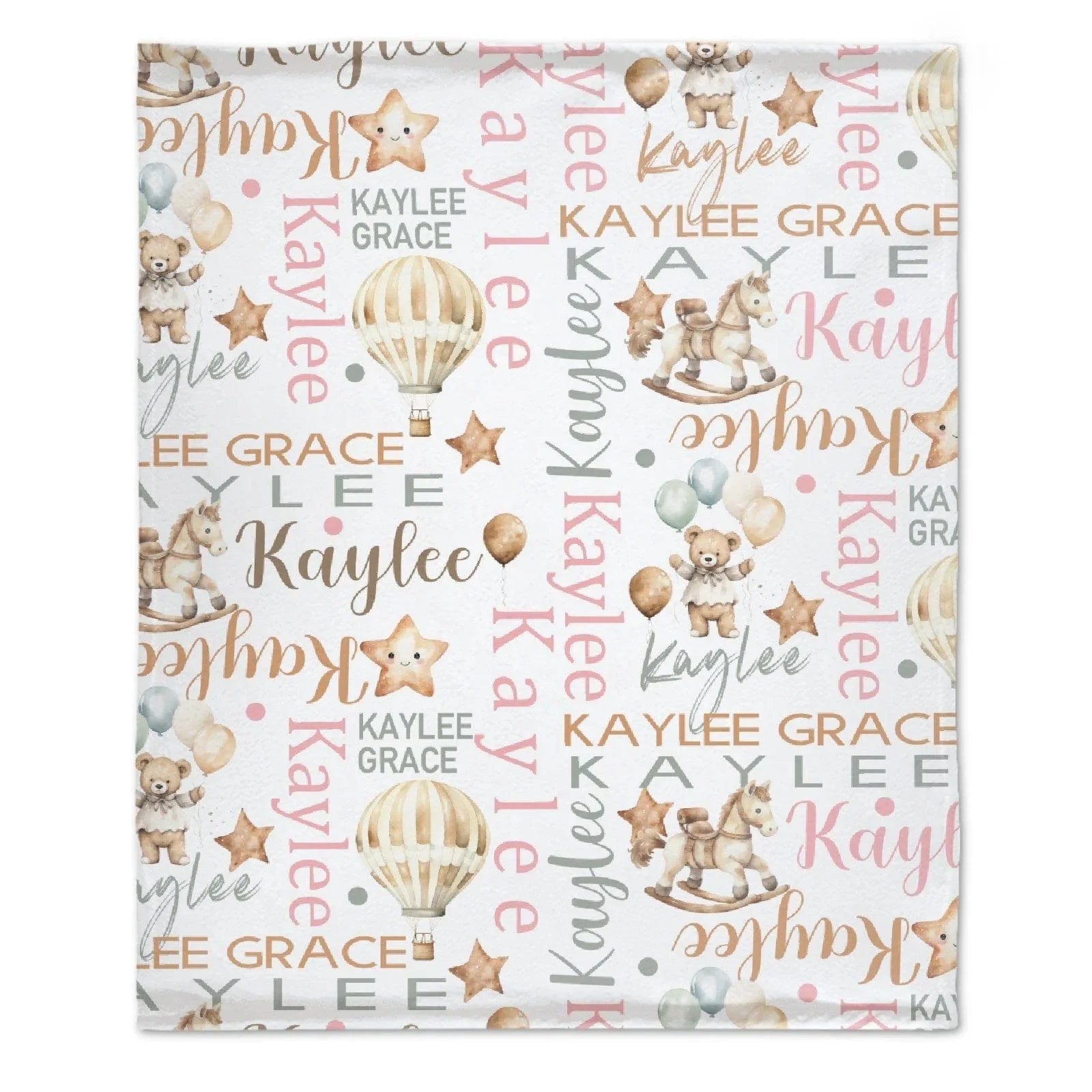 Personalized Trojan Bear Hot Air Balloon Name Blanket, Custom Newborn Gift - Joliny