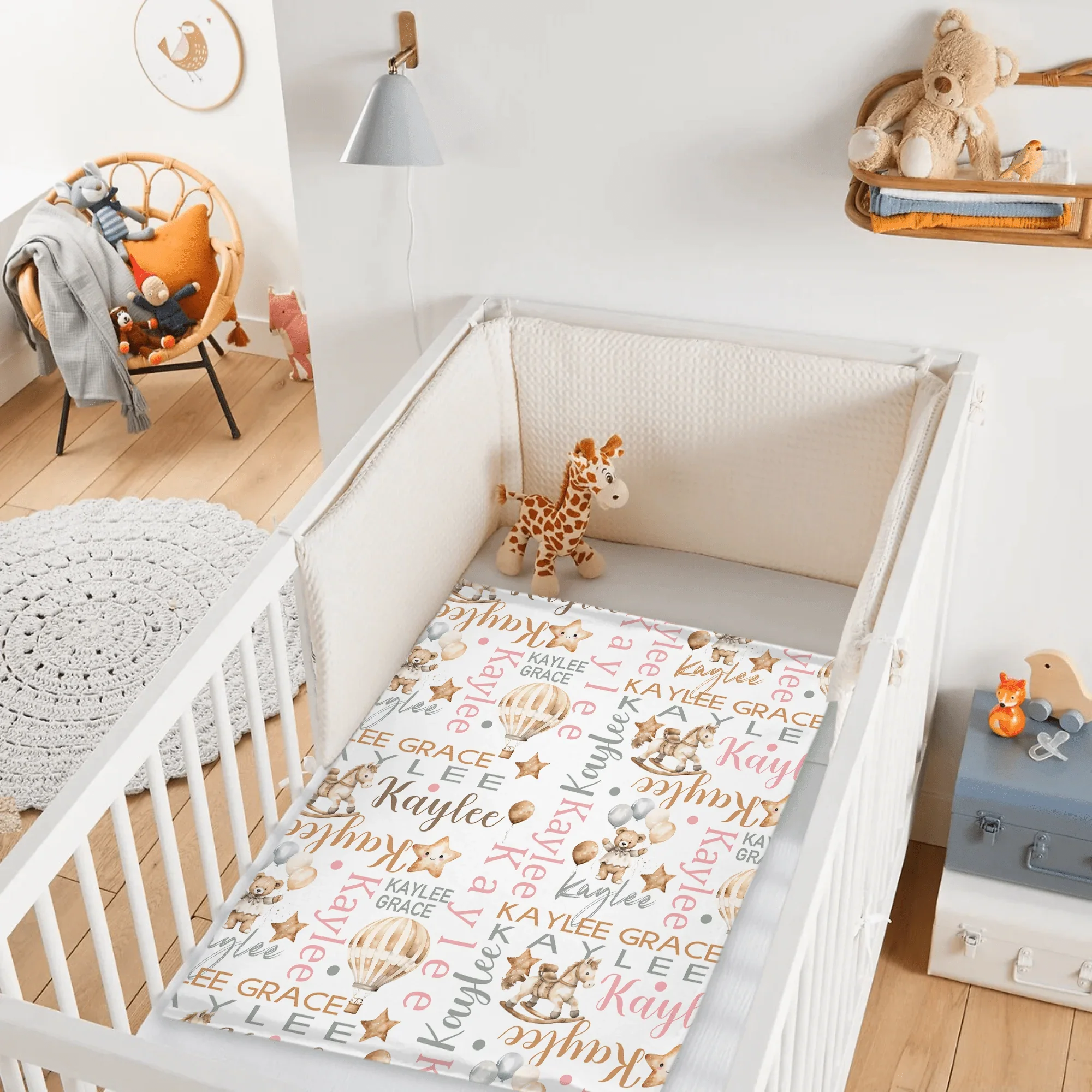 Personalized Trojan Bear Hot Air Balloon Name Blanket, Custom Newborn Gift - Joliny