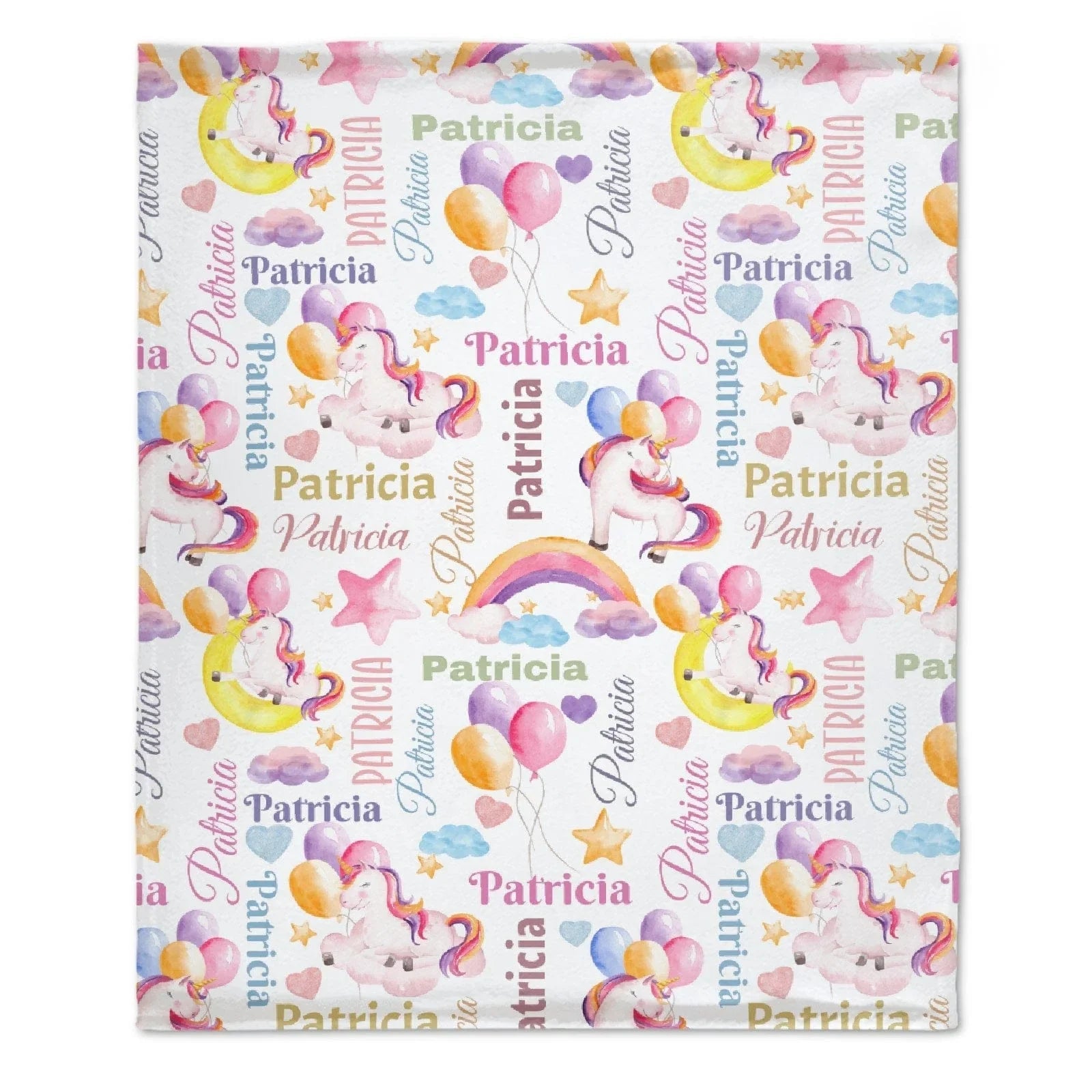 Personalized Unicorn Blanket for Baby Girl, Custom Name Rainbow Balloon Pattern Throw - Joliny