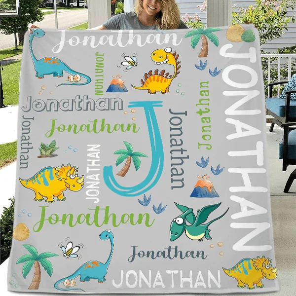 Personalized Watercolor Dinosaur Blanket - Joliny