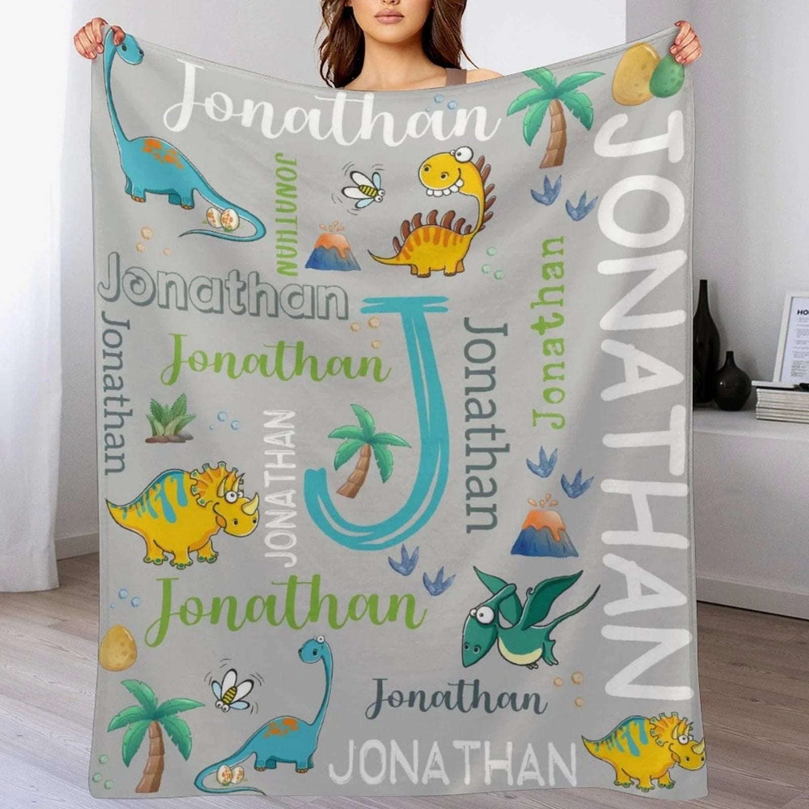Personalized Watercolor Dinosaur Blanket - Joliny