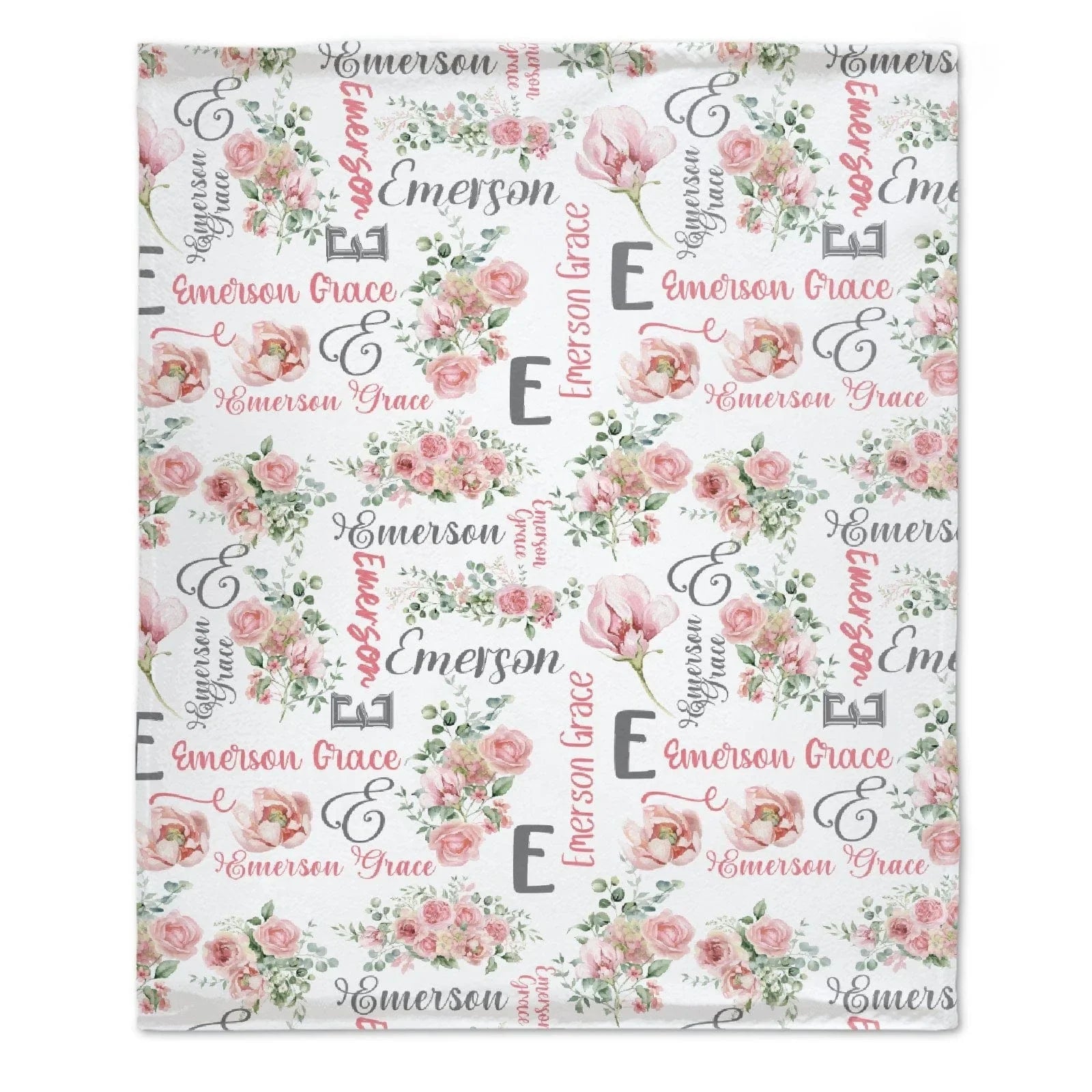 Pink Rose Blanket - Pink Floral Baby Name Custom Personalized Blanket - Baby Girl Personalized Blanket Newborn Gift - Joliny