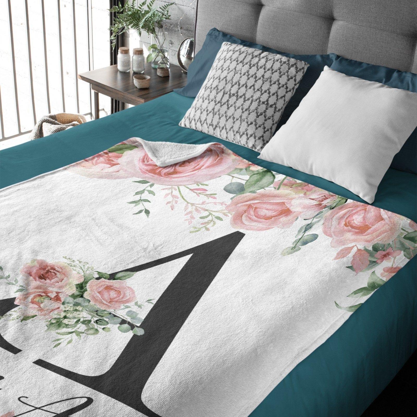 Pink Watercolor floral Monogram Baby Blanket - Joliny