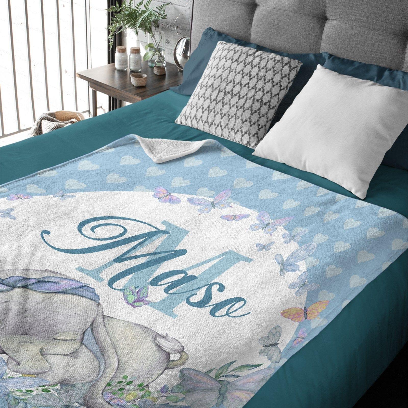Sleeping Baby Elephant - Name Customized Baby Elephant Kids Blanket - Gift for Kids - Joliny