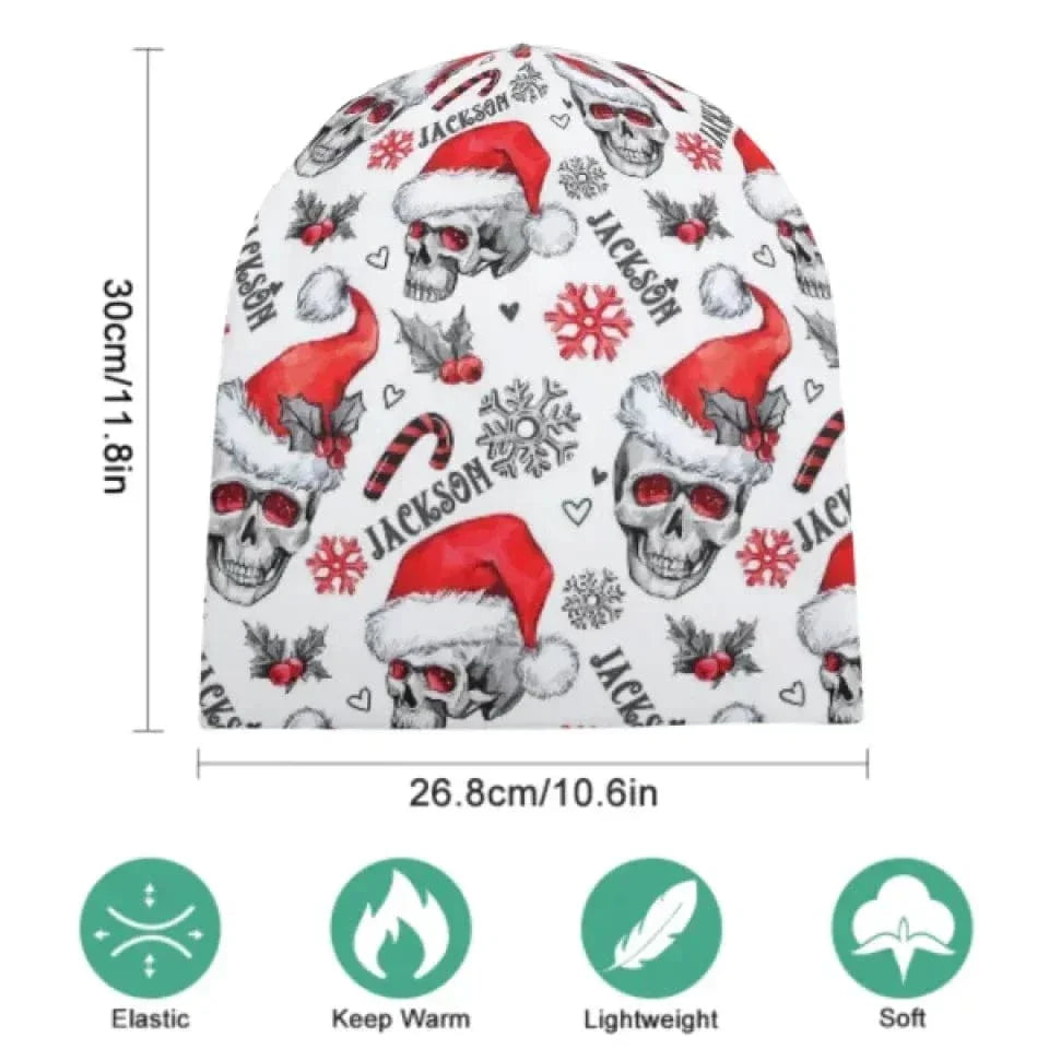 Custom Christmas Hats - Personalized Name Skeleton Flannel Christmas Hat - Gifts for yourself, family, friends, co-workers! - Joliny