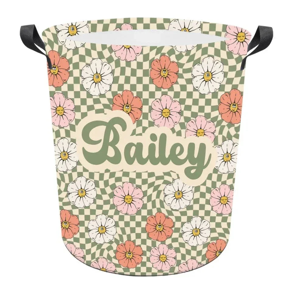 Personalized New Flower Retro Style In Vintage Rustic Style Laundry Basket With Name - Joliny