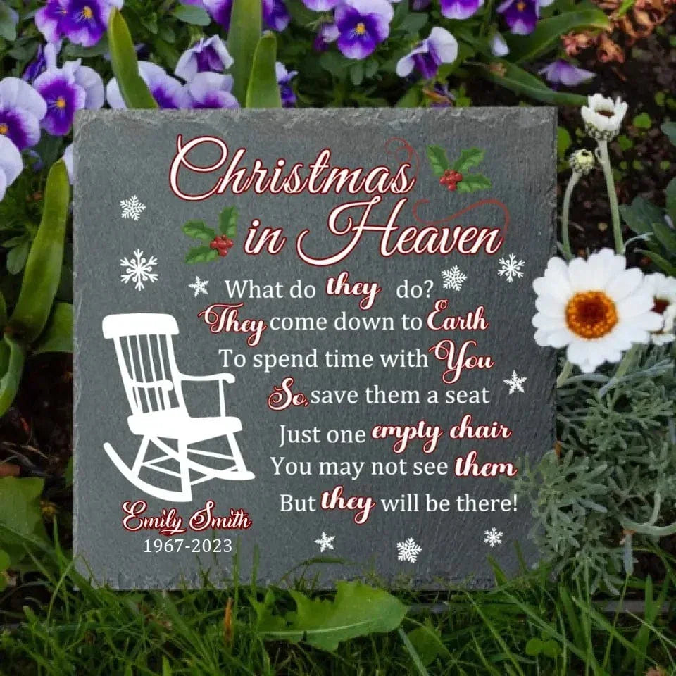 Memorial Personalized Custom Square Shaped Memorial Stone - Christmas In Heaven, Just One Empty Chair - Christmas Sympathy Gift - Joliny