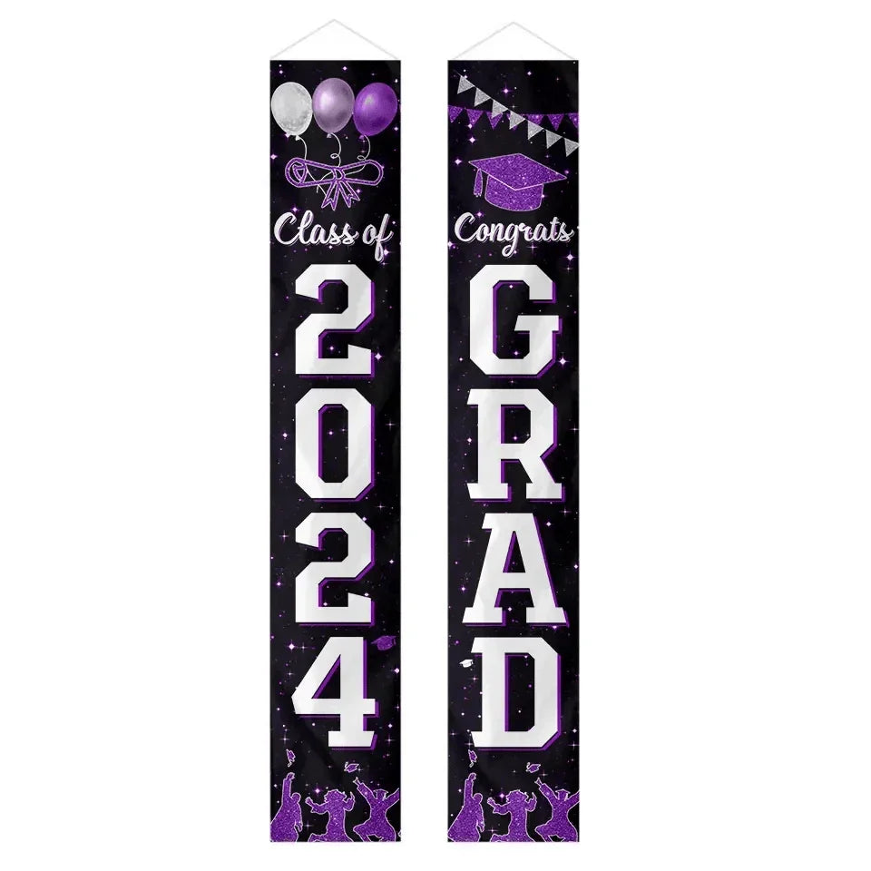 2024 Graduation Decorations-Class of 2024 Congrats Grad Porch Purple Sign Banner - Joliny