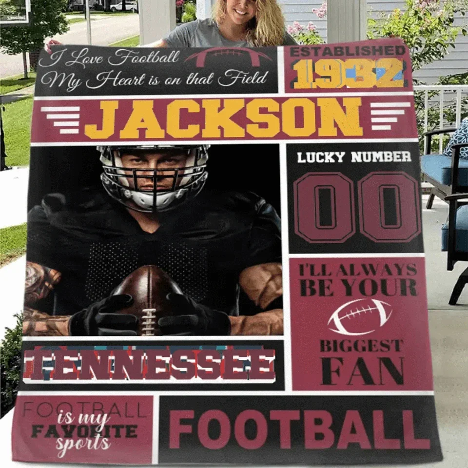 Any favorite footballers - Personalised blankets with picture, name and number - Gifts for Football Players,Fans - Joliny