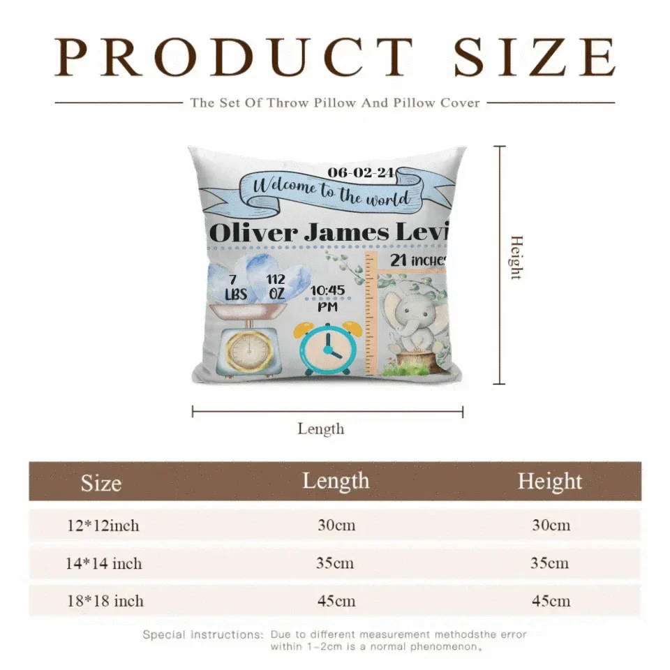 Baby Birth Information Statistics Pillow - Welcome To The World - Joliny