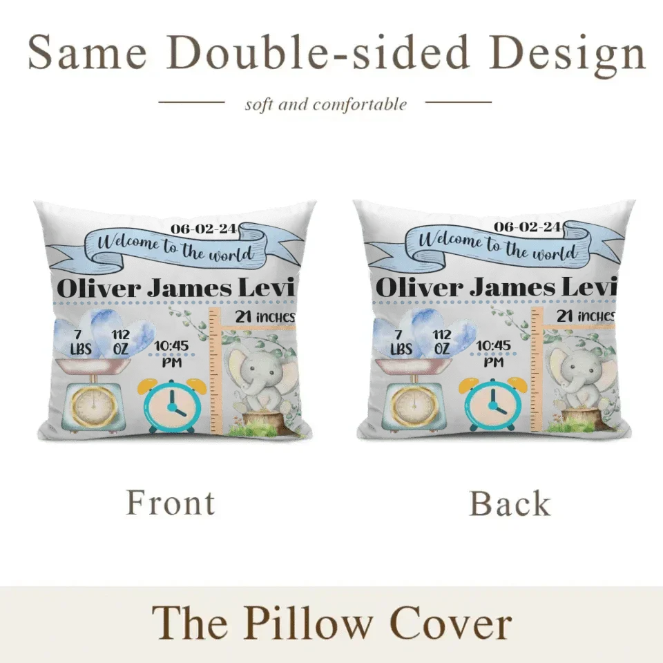 Baby Birth Information Statistics Pillow - Welcome To The World - Joliny
