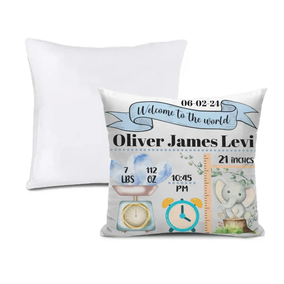 Baby Birth Information Statistics Pillow - Welcome To The World - Joliny