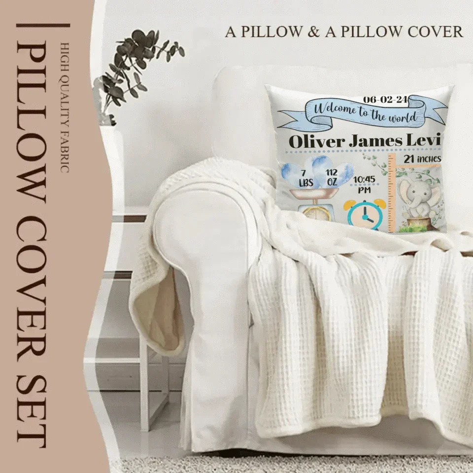 Baby Birth Information Statistics Pillow - Welcome To The World - Joliny