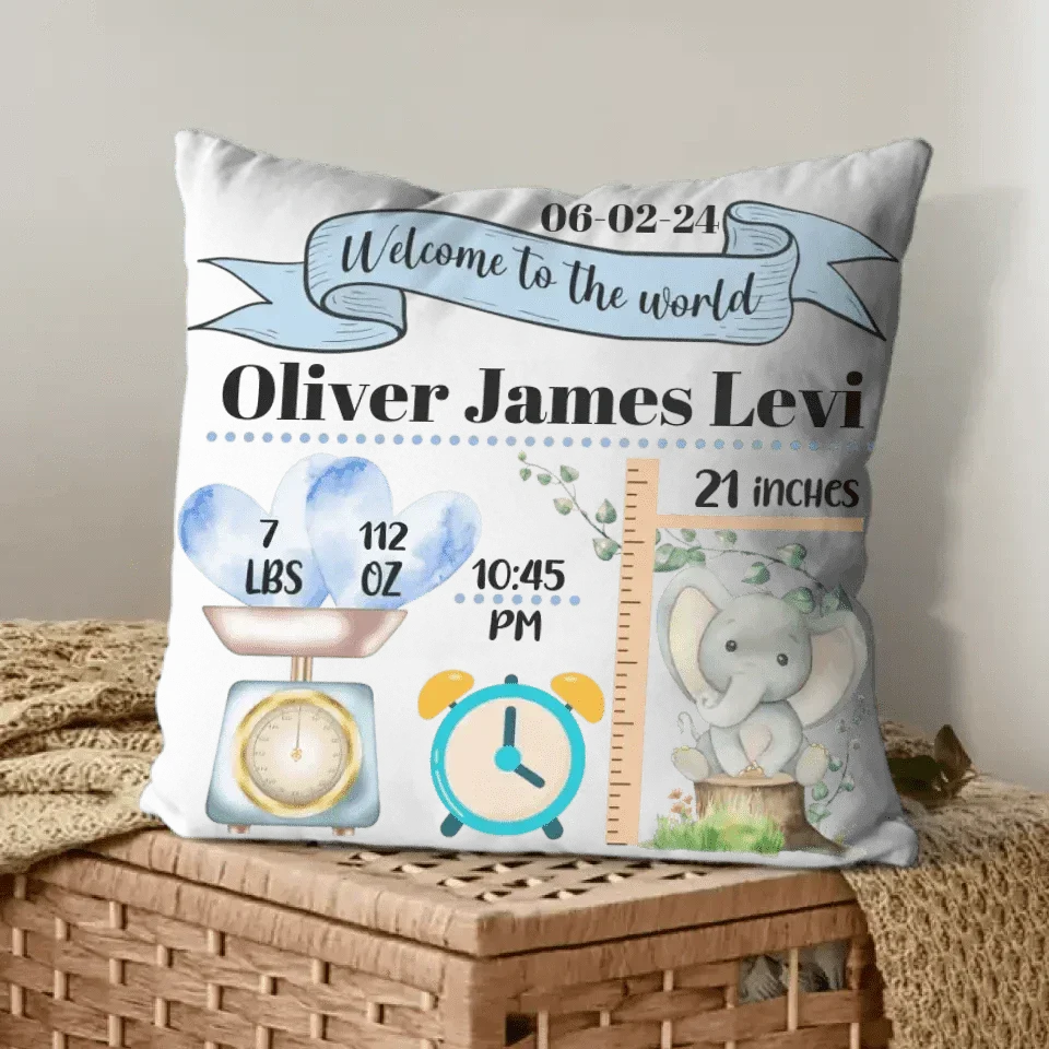 Baby Birth Information Statistics Pillow - Welcome To The World - Joliny