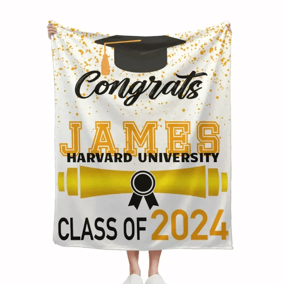 Custom Graduation Gift Blanket 2024 With Name - Senior Graduation Gifts for Him And Her - Joliny