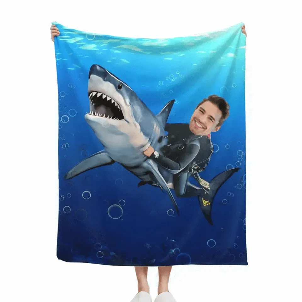 Personalized Kid Riding a Shark,Custom Portrait From Photo - Gifts for Kids and Adults - Joliny