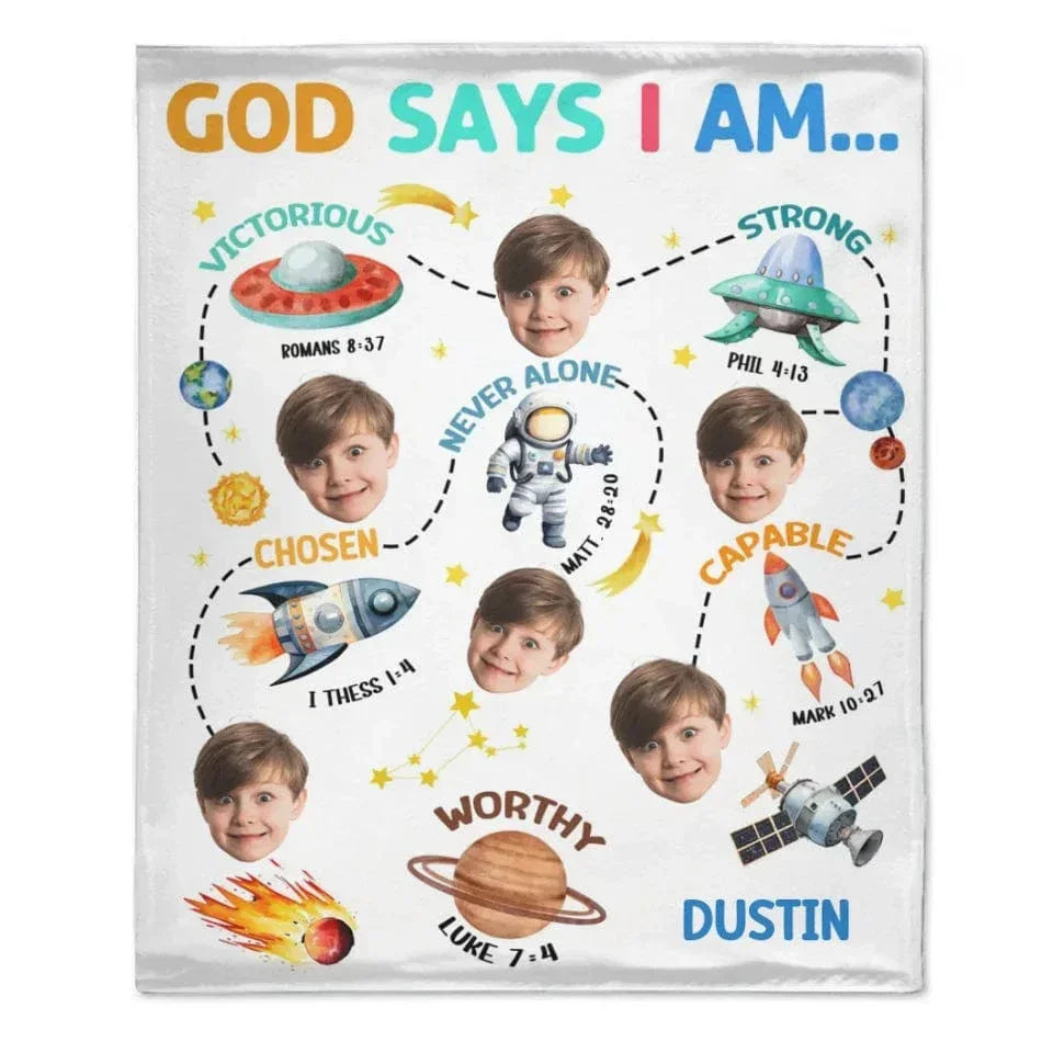 Blankets with Customisable Photo - Personalised Photo and Name Cartoon Print Blanket - A Gift For Boy,Girl,Grandchildren - Joliny