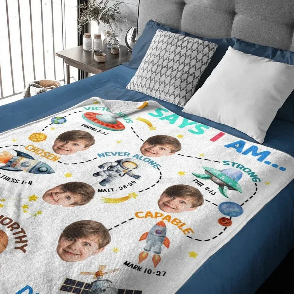 Blankets with Customisable Photo - Personalised Photo and Name Cartoon Print Blanket - A Gift For Boy,Girl,Grandchildren - Joliny