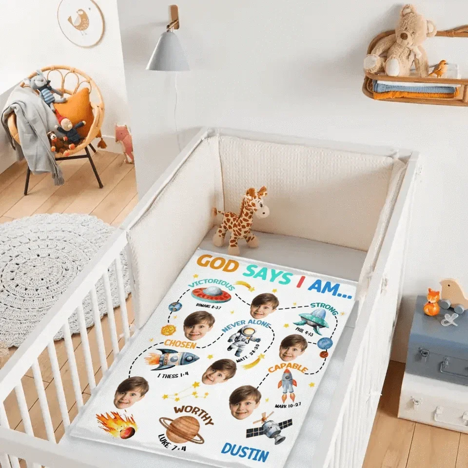 Blankets with Customisable Photo - Personalised Photo and Name Cartoon Print Blanket - A Gift For Boy,Girl,Grandchildren - Joliny