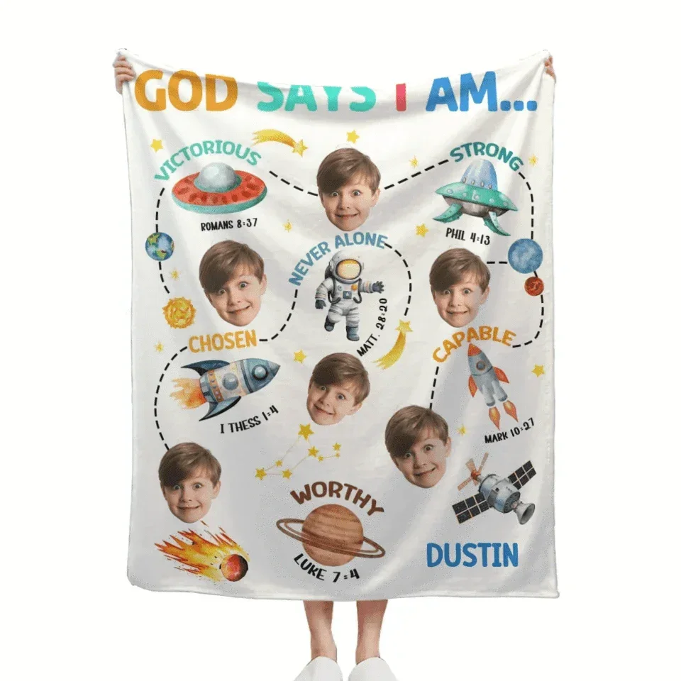 Blankets with Customisable Photo - Personalised Photo and Name Cartoon Print Blanket - A Gift For Boy,Girl,Grandchildren - Joliny
