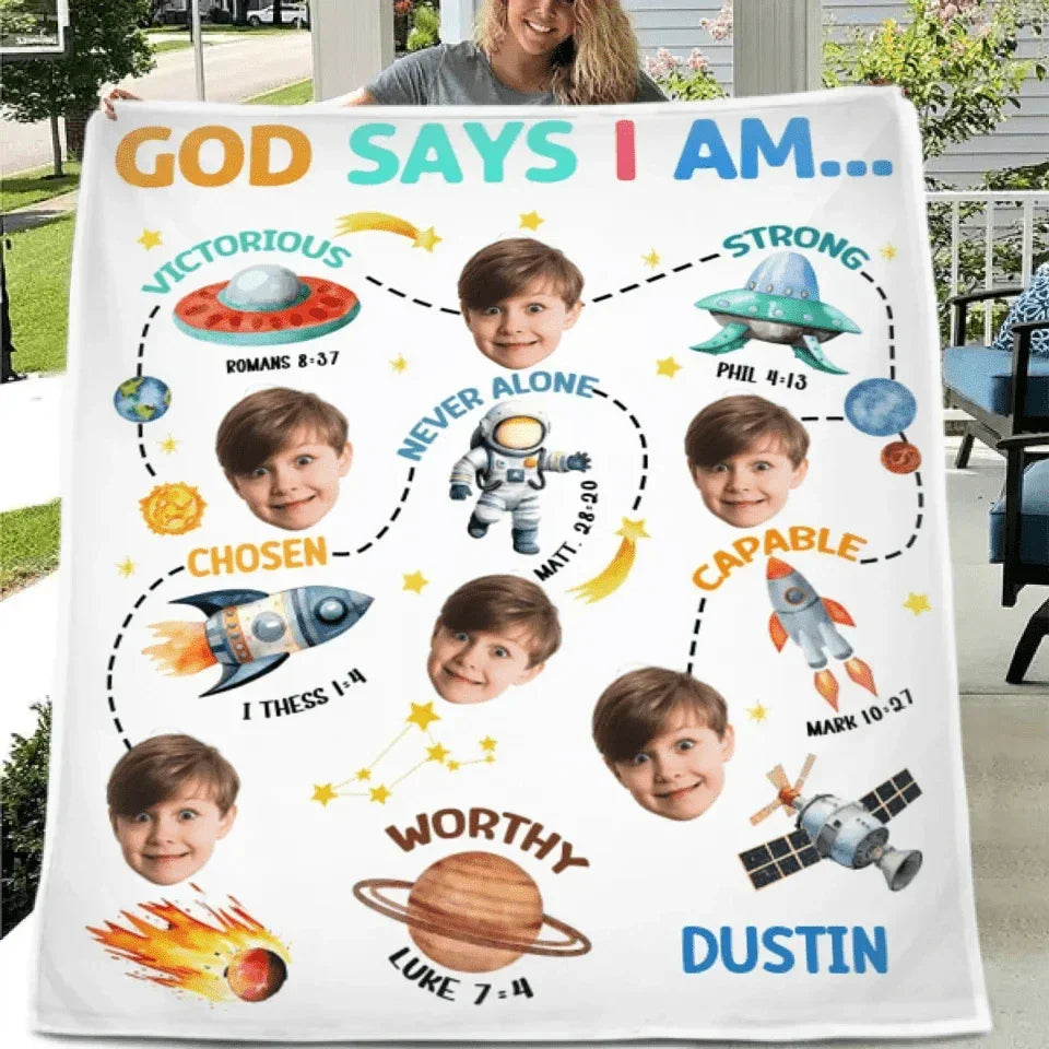 Blankets with Customisable Photo - Personalised Photo and Name Cartoon Print Blanket - A Gift For Boy,Girl,Grandchildren - Joliny