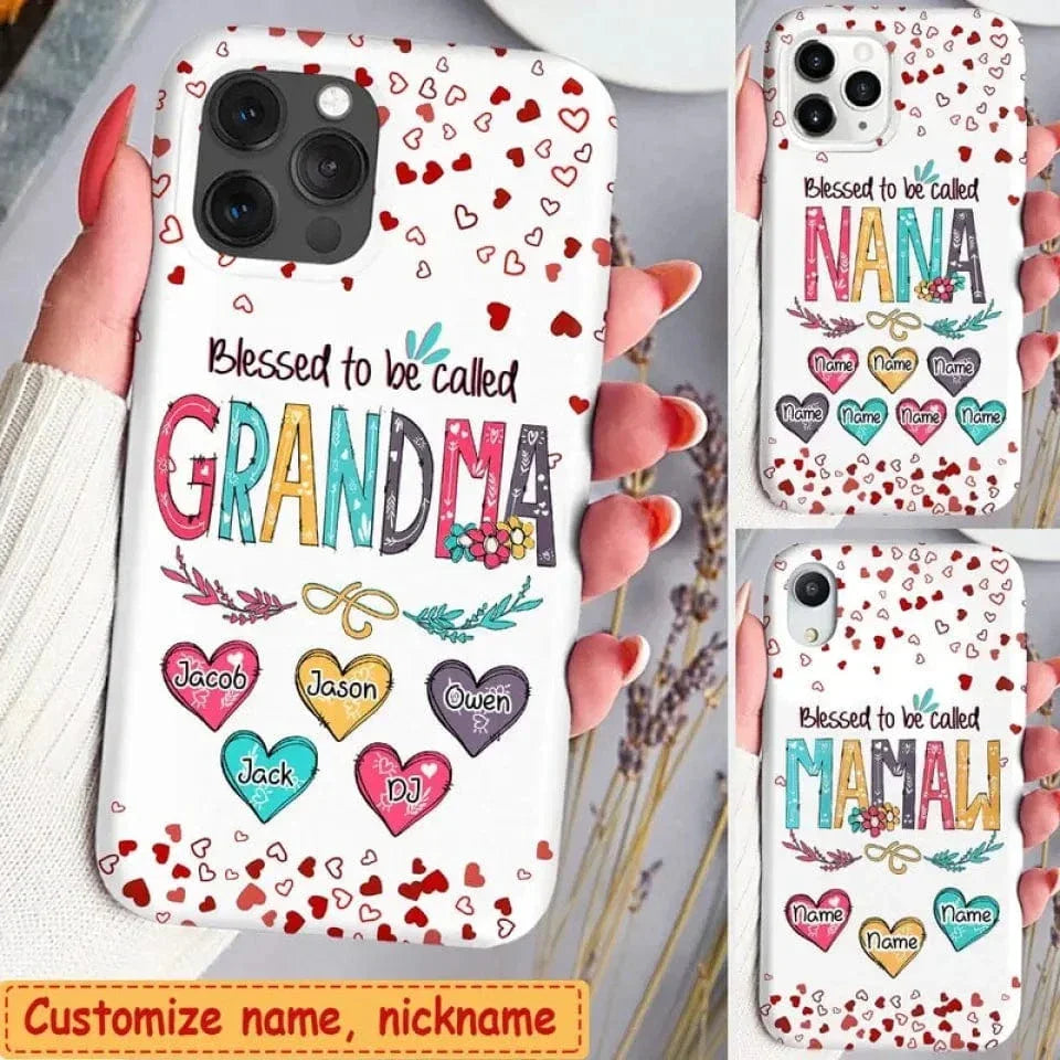 Blessed to be called Nana, Mommy, Auntie Heart Kids Personalized Phone Case - Joliny