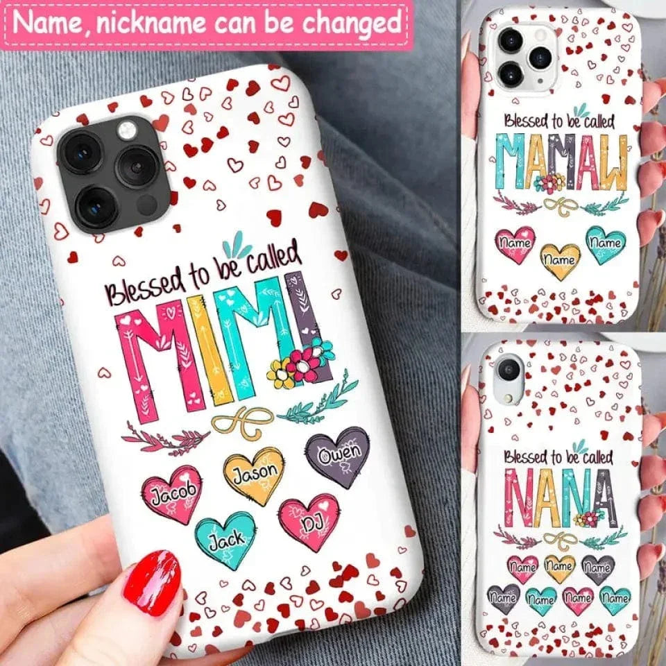 Blessed to be called Nana, Mommy, Auntie Heart Kids Personalized Phone Case - Joliny