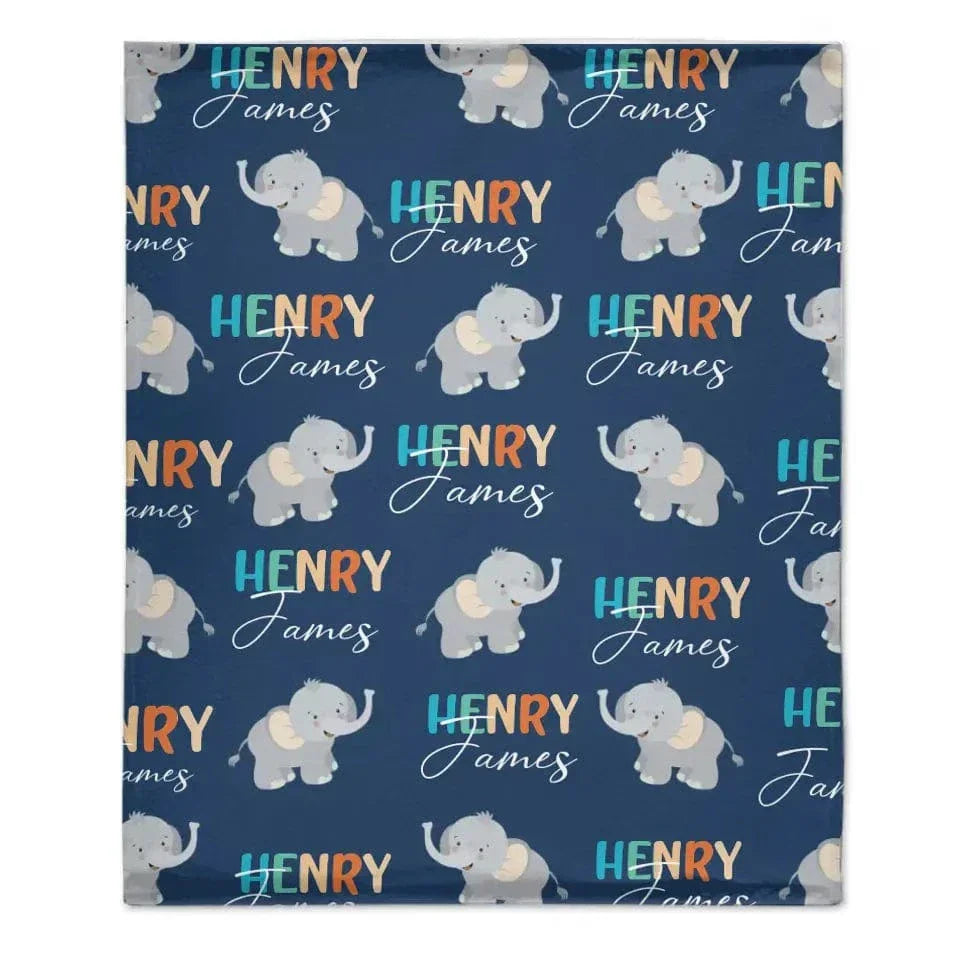Boy Personalized Elephant Baby Blanket, Custom Name Gift for Kids - Joliny