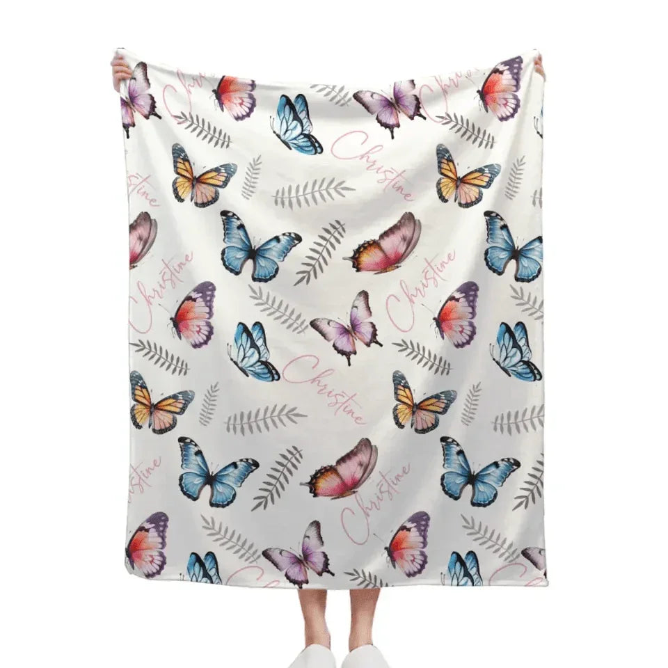 Butterflies Baby Blanket, Personalized Name Blanket Gift - Joliny
