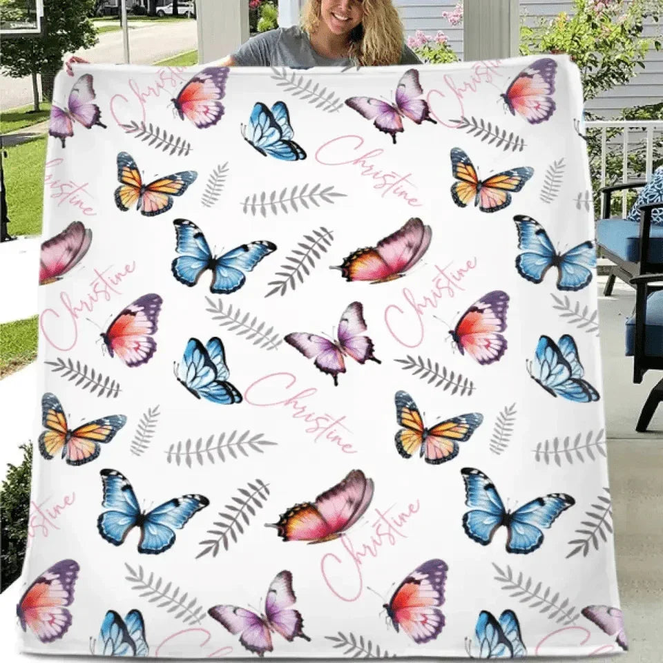 Butterflies Baby Blanket, Personalized Name Blanket Gift - Joliny