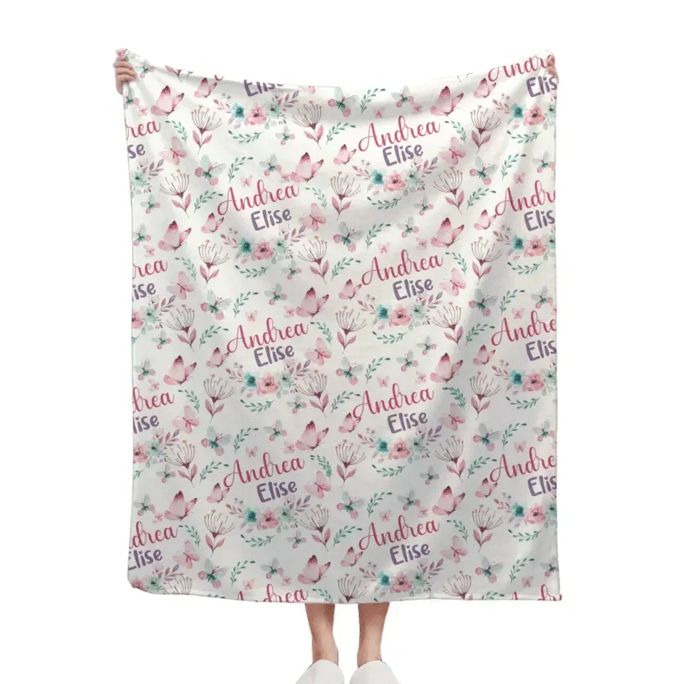 Butterfly Nursery Theme, Baby Girl Blanket With Name - Joliny