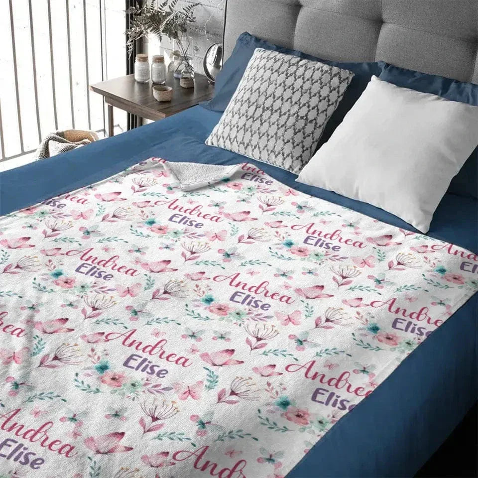 Butterfly Nursery Theme, Baby Girl Blanket With Name - Joliny