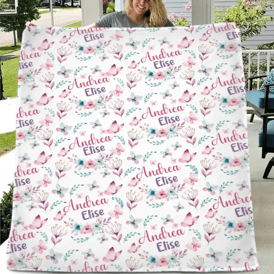 Butterfly Nursery Theme, Baby Girl Blanket With Name - Joliny