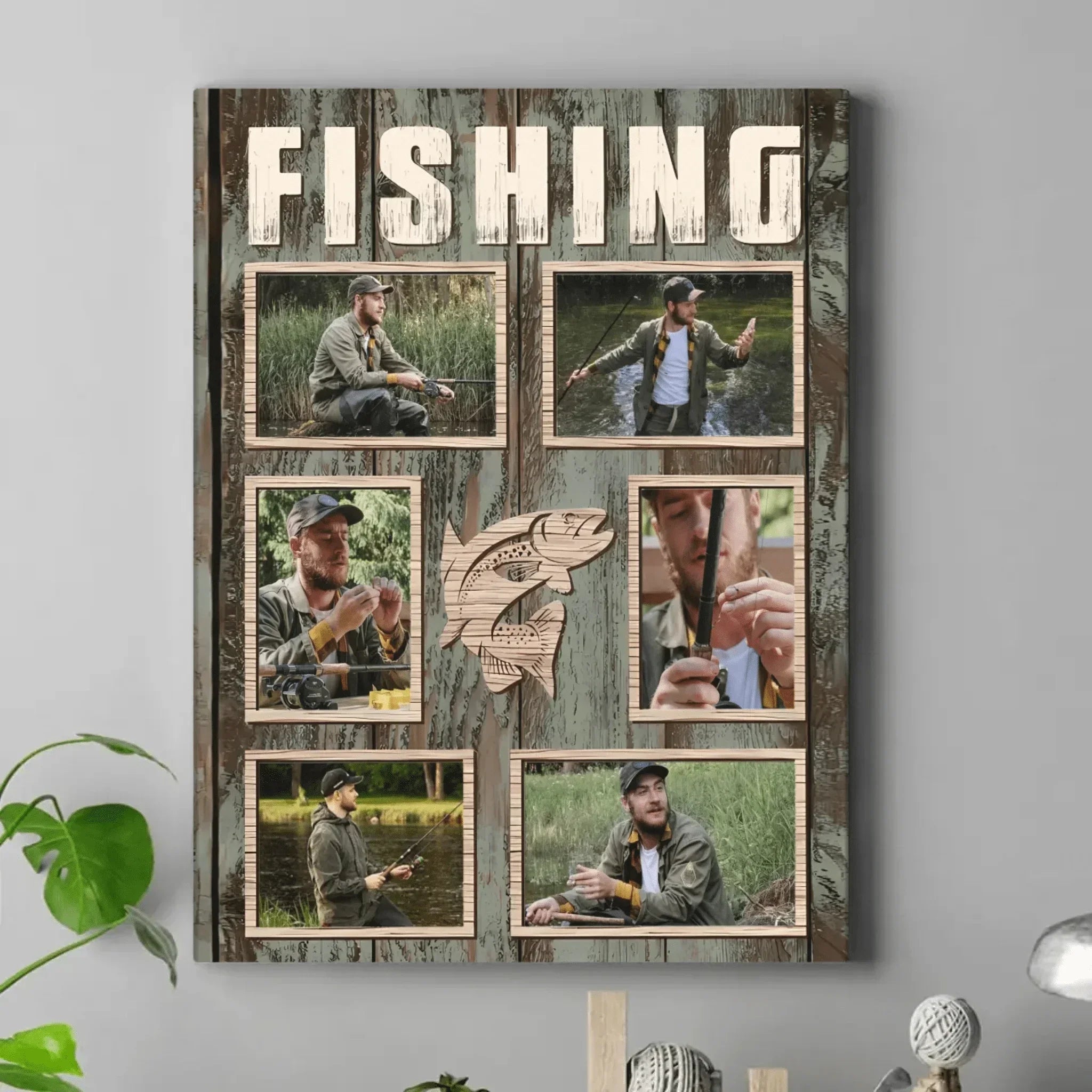 Custom Fishing Themed Wall Art - Personalized Collage of Photos Decorative Painting - A Gift For Dad,Grandpa,Fishing Lovers - Joliny