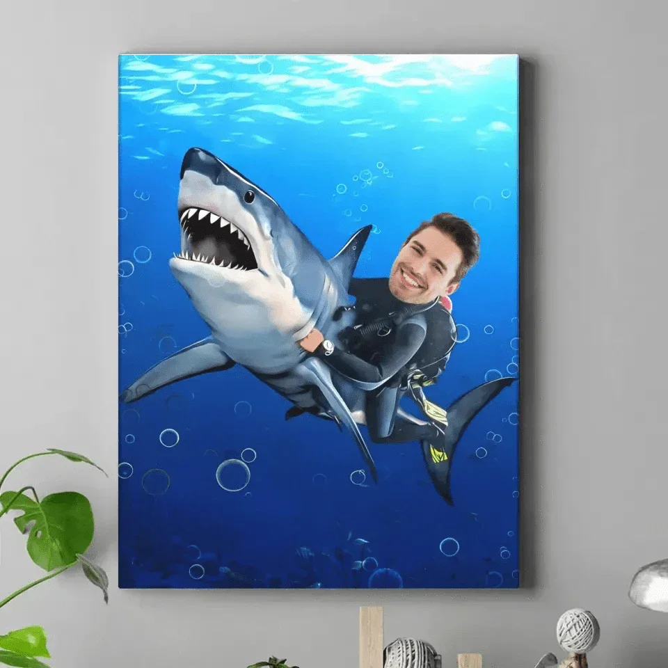 Personalized Kid Riding a Shark,Custom Portrait From Photo - Gifts for Kids and Adults - Joliny