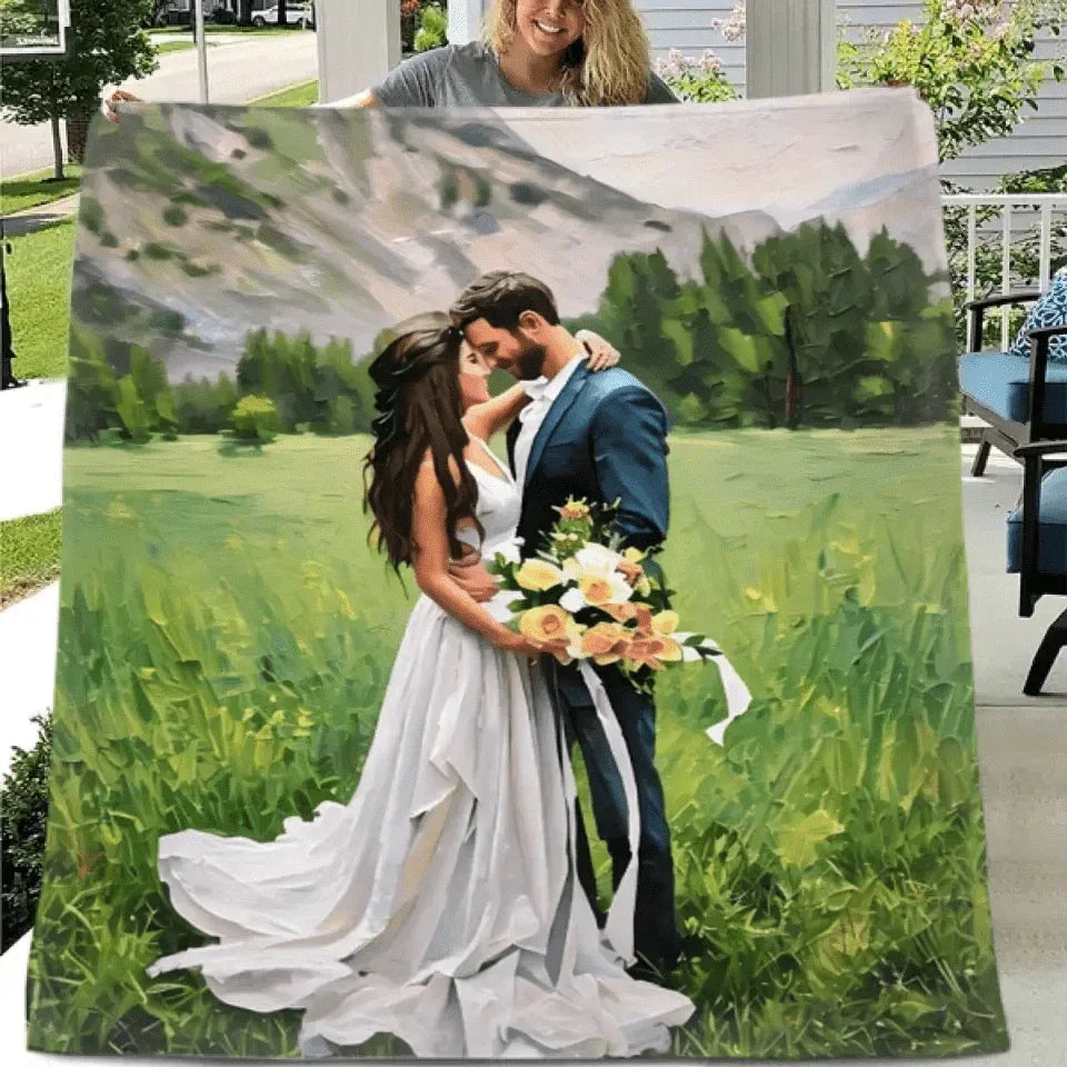 Canvas of Love: Personalized Photo Blanket in Oil Painting Style - Joliny