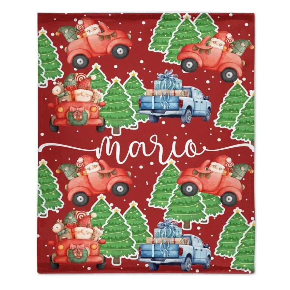 Cartoon Santa Claus Customized Christmas Blanket - Christmas Classic Red and Green Personalized Name Soft Flannel Blanket - Christmas Gift For Child - Joliny