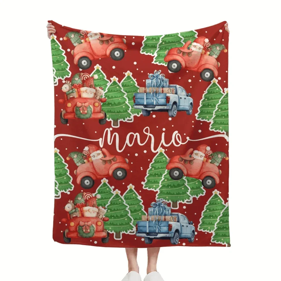Cartoon Santa Claus Customized Christmas Blanket - Christmas Classic Red and Green Personalized Name Soft Flannel Blanket - Christmas Gift For Child - Joliny