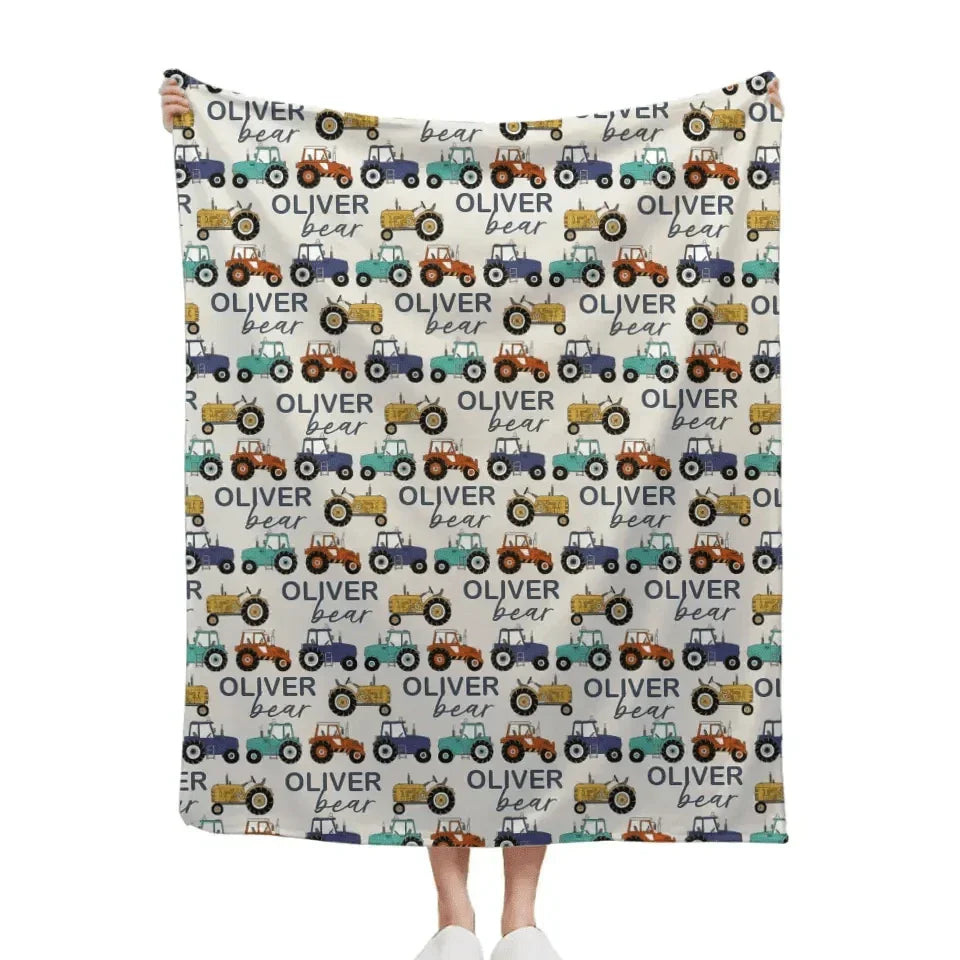 Cartoon Small Tractor Personalized Kid's Blanket - Joliny
