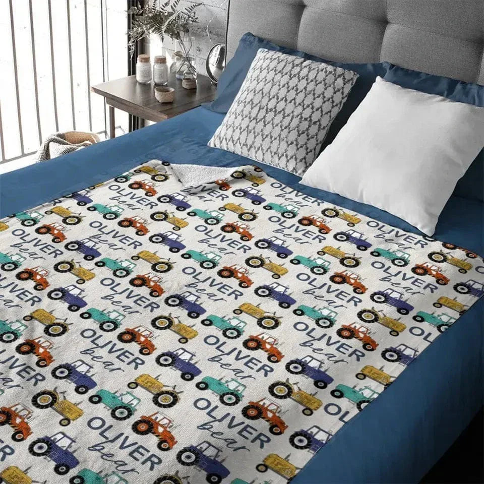 Cartoon Small Tractor Personalized Kid's Blanket - Joliny