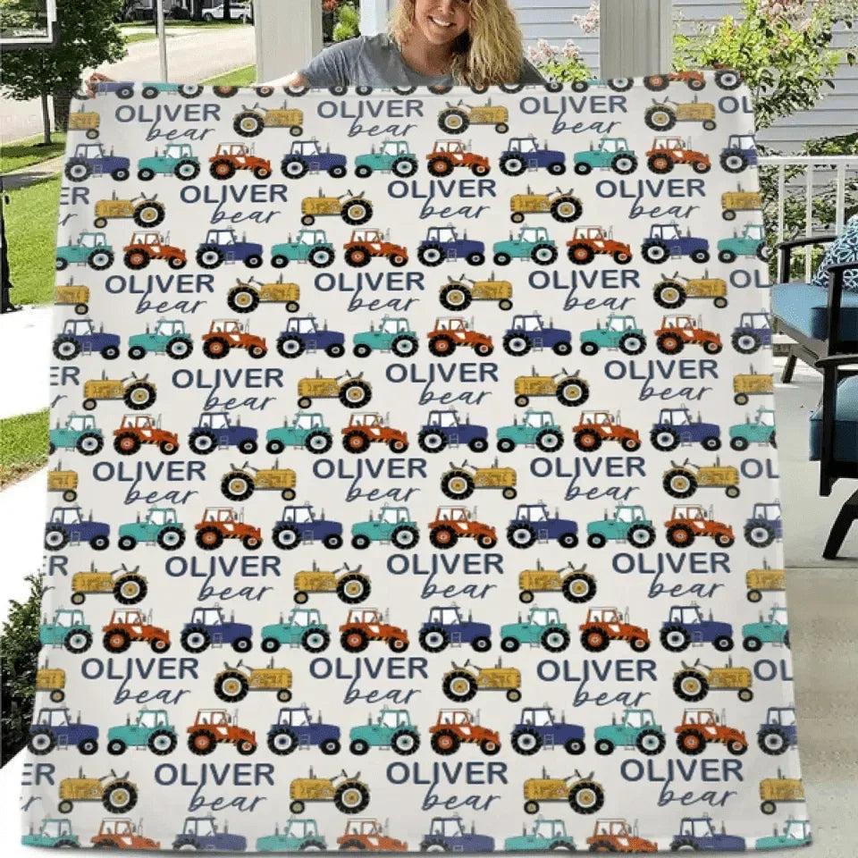 Cartoon Small Tractor Personalized Kid's Blanket - Joliny