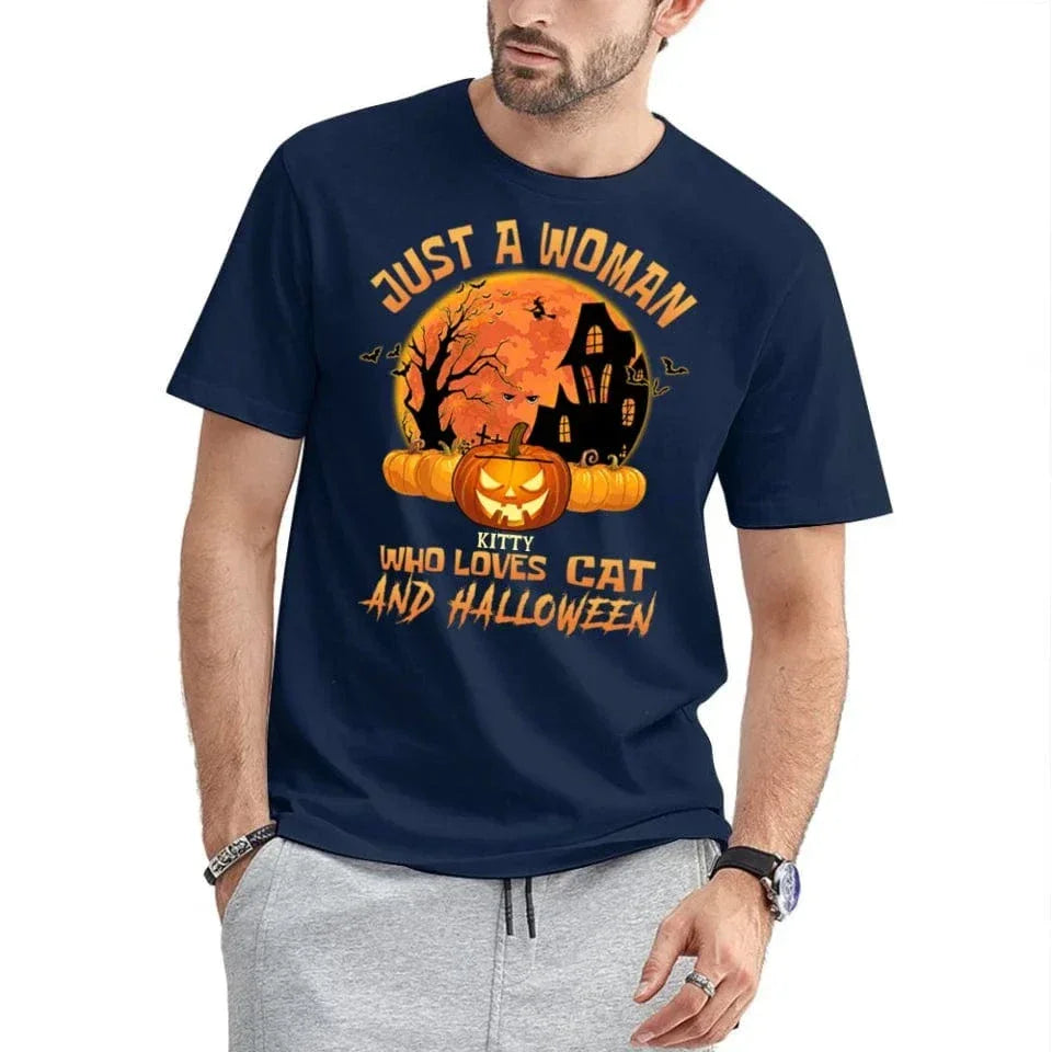 Cat Halloween Pumpkin Head Name Customized T-Shirt - Halloween Gift - Joliny