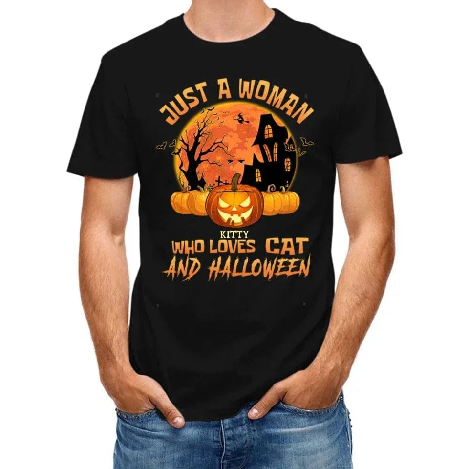 Cat Halloween Pumpkin Head Name Customized T-Shirt - Halloween Gift - Joliny