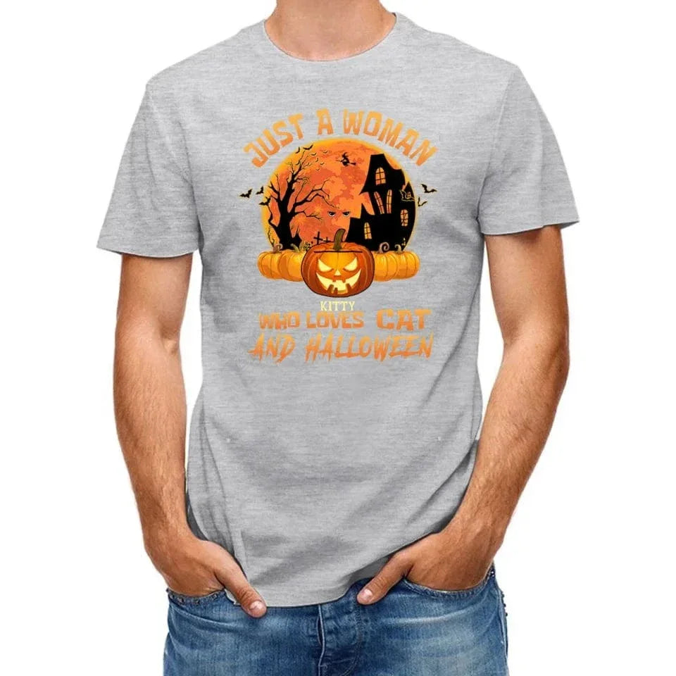 Cat Halloween Pumpkin Head Name Customized T-Shirt - Halloween Gift - Joliny